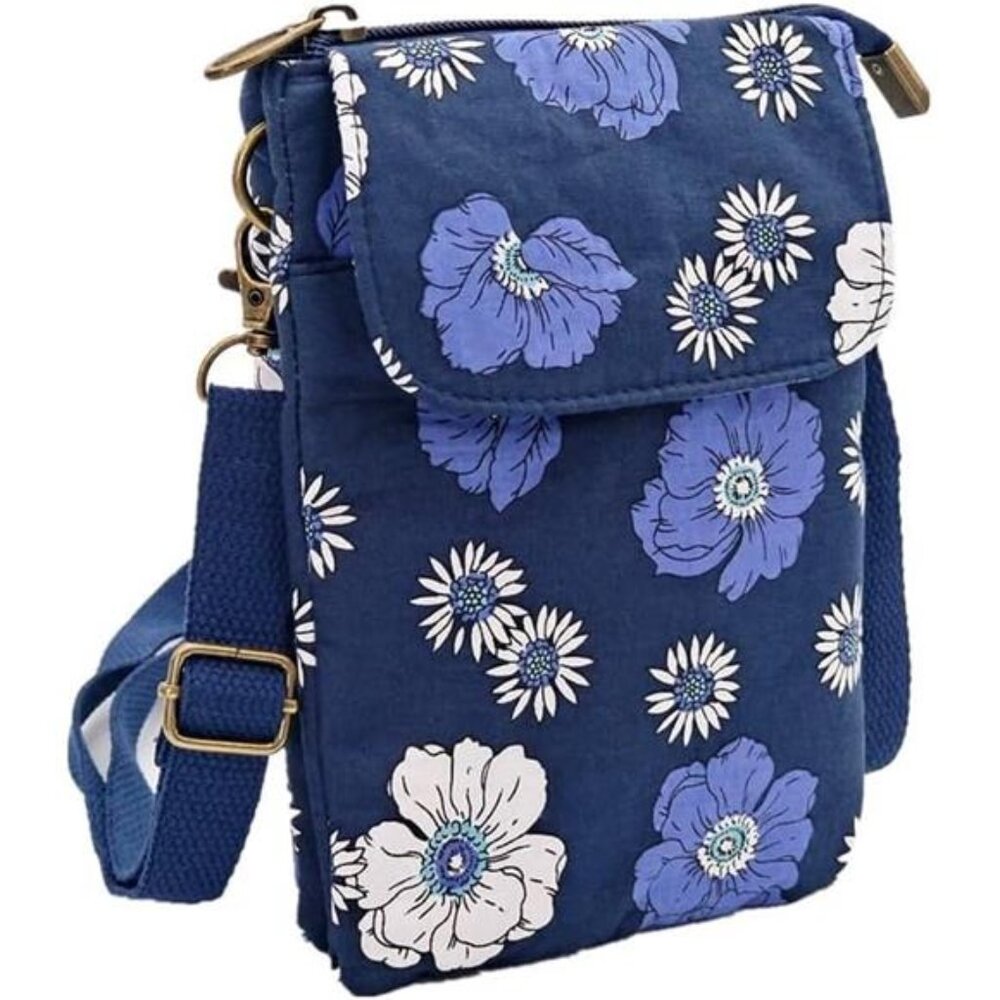 Small Crossbody Bag for Women Blue Floral Cell Phone Purse Mini Handbag Wallet